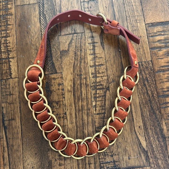 Miu Miu LEATHER Necklacegold tone rings adjustable terra-cotta Bigiottera NWT - Picture 7 of 17